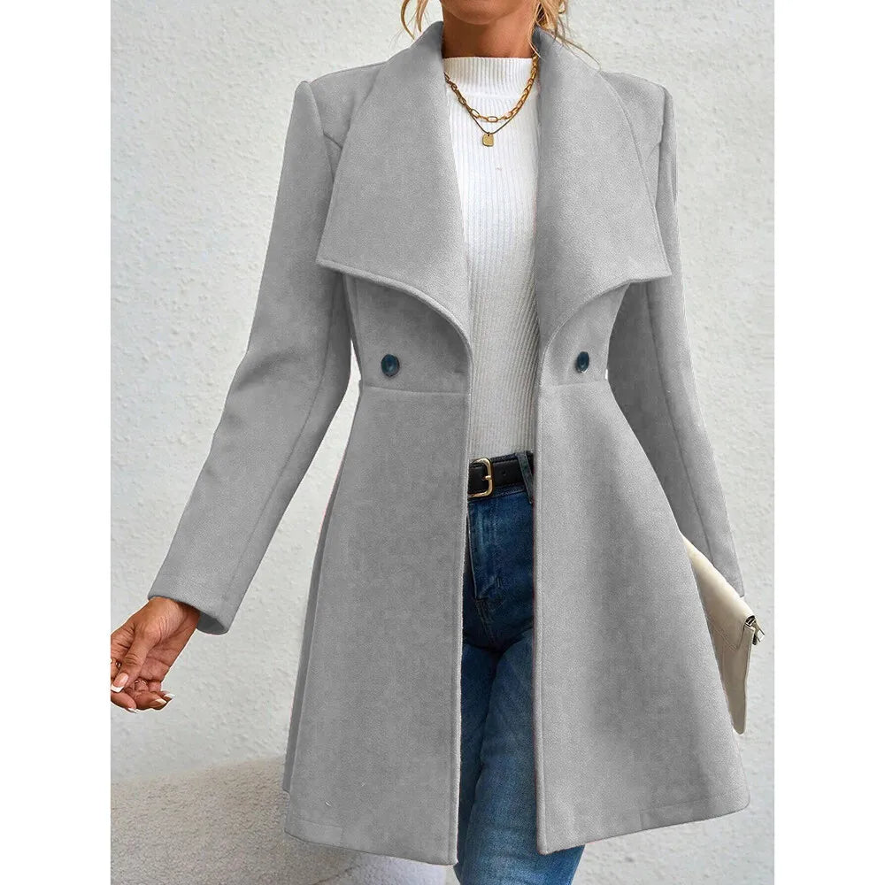 Eleganter Damen-Wintermantel – Zweireihiger Mantel mit Revers & Knopfleiste